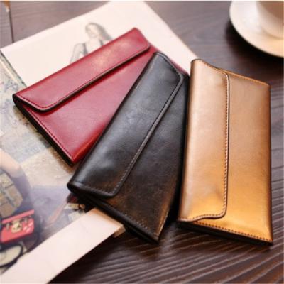 China Wholesale Hot Sale Style RFID Long Envelope RFID Wallet Leather, High Capacity Simple Genuine Leather Wallet With Separate Card Holder for sale