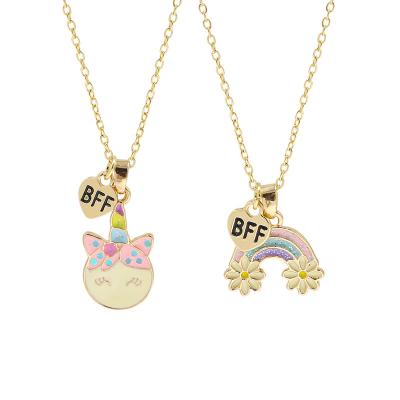 China Wholesale High Quality Kids Jewelry Set Glitter Enamel Cat Necklace Rainbow BFF Necklace For Girls Jewelry for sale