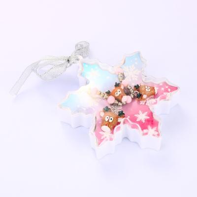 China High Quality 3pcs Multicolor Kids Jewelry Sets Adjustable Deer Charms Kids Ring Snowflower Plastic Box Kids Jewelry Set for sale