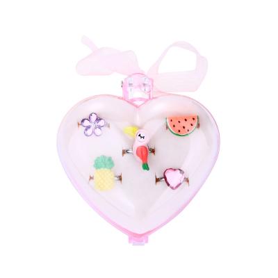 China High Quality Weekly Deals Fashion Kids Children Cute Flower Heart Rings Jewelry Plastic Adjustable Jewelry Ring Set Just For You for sale