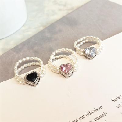 China High Quality Gift Ring For Elegant Women Bestie Ring For Party And Birthday Ring Adjustable Size Heart Zircon Pearl High Quality for sale