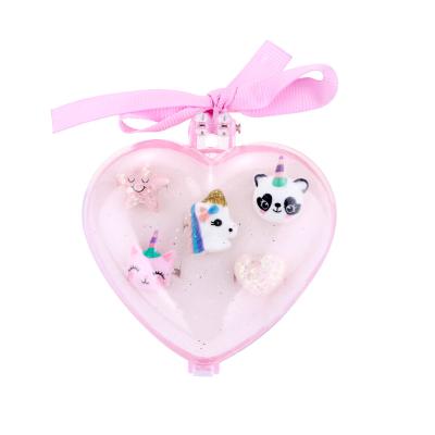 China New Arrival High Quality Cute Unicorn+cat Design Star Heart Resin Animal 5pcs 8*9.5cm Ring Set Accessories Princess Rings Kids Heart Box for sale