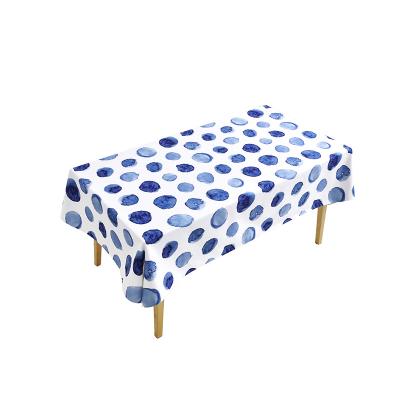 China Polka Dot Print Waterproof Blue 100% Polyester Tablecloth Table Skirt for sale