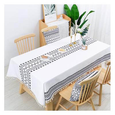 China Boho Waterproof Bohemian Style Printed Cotton Oil Proof Rectangle Canvas Waterproof Kitchen Dining Party Tassel Tablecloth for sale