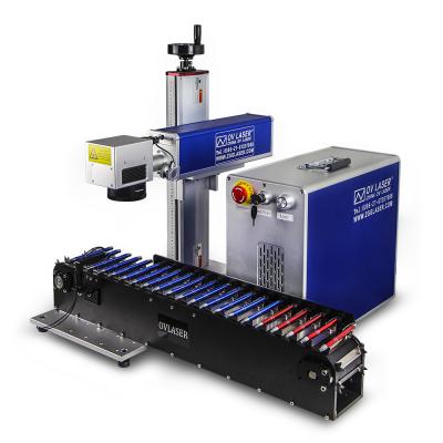 China Laser Marking 30w Laser Marking Engraving Pen Machine Fiber Laser Marker For Pen With Conveyor for sale