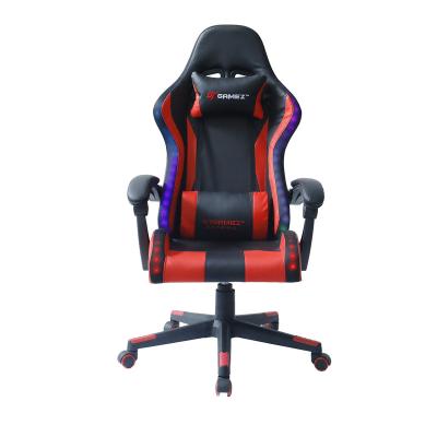 China (Size) Cheapest Adjustable Led Leather Gaming Chair Gaming Furniture RGB Style Colorful Gaming Chair Lights for sale