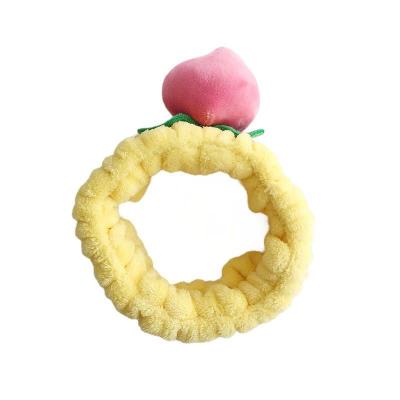 China 2021 New Soft Peach Fruit Hair Comfortable Cute Hair Band Fleece Furry Headband For Skin Care for sale