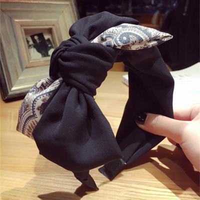 China Fashion 2021 autumn and winter new floral cloth headband stitching knotted bow hit color hair accessories for sale