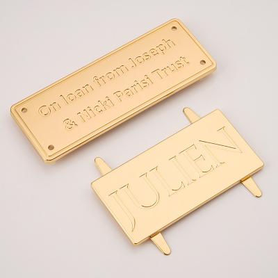 China Metal Handbag Logo Label and Claws for Customized Rectangle Embossed Metal Name Plate for sale