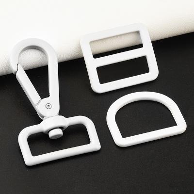 China Matte White Finish Handbag Hardware Set with 1 Inch Metal Buckle and 25mm Swivel Snap Hook for sale