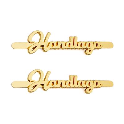 China Electro-Plated Gold Metal Tag Letter for Handbags Custom Cap Logo Metal Name Plates for sale