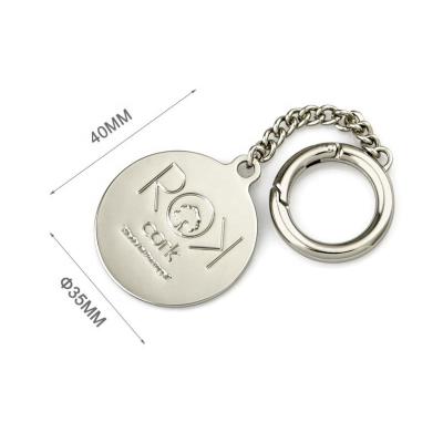 China Round Shape Metal Handbags Tag with Chain and Spring Hook Customized Logo Accepted for sale