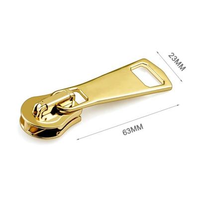 China Golden Plated Alloy Metal Zipper Puller for Clothing Durable Zip Puller Slider for Bag for sale