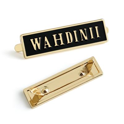 China Handbag Hardware Metal Tag Gold Color Custom Metal Name Plate with Black Background for sale