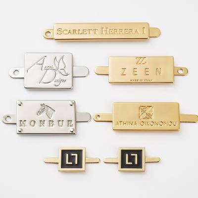 China Bag Accessories Custom Metal Tags Zamac Nickel Engaved Metal Plates Logos Gold Plated zu verkaufen