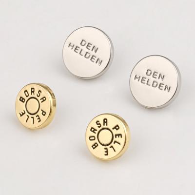 中国 Metal Rivet Tags For Leather Accessories Custom Engraved Logo Circle Shape Rivet Label 販売のため