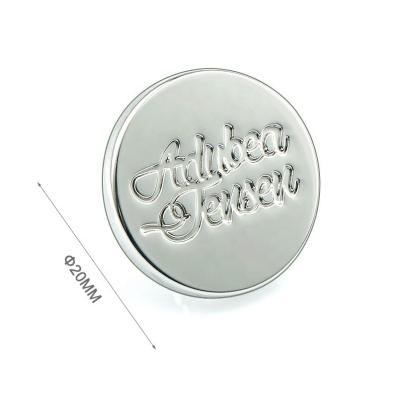 China Custom Round Shape Metal Bag Label With Engraved Logo Antioxidant Zinc Alloy Surface for sale