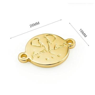 China Custom Engraved Logo Metal Cloth Tags Nickel-free Gold Plated Round Shape for Swimwear for sale