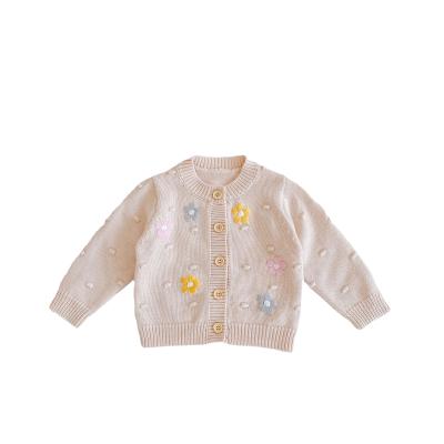 China Breathable Autumn Winter Infant Baby Girls Boys Lovely Long Sweater Cardigan Sleeve Single Breasted Flowers Knit Jacket Clothes for sale