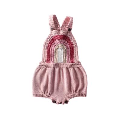 China 2020 Baby Summer Breathable Infant Babies Sleeveless Overalls Knitted Playsuits Embroidered Rainbow Pattern Basic Jumpsuit for sale