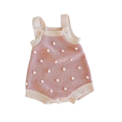 China Spring 2021 Breathable Autumn Clothing Infant Newborn Baby Girl Knit Dots Jumpsuit Pink Bodysuit Cotton Clothes Sleeveless Outfit for sale