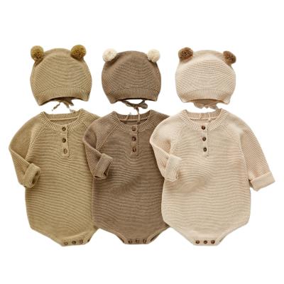 China Breathable Newborn Baby Long Sleeve Knitted 100% Organic Cotton Overalls Pure Color Toddler Girls and Boys Rompers Knitwear Clothes Hood for sale