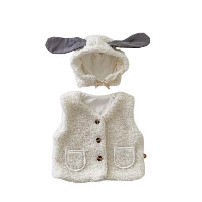 China 2022 Pink Baby Girls Boys Girls Berber Fleece Plush Vest Autumn Winter Baby Thick Vest Plus Size Clothes With Rabbit Hat for sale