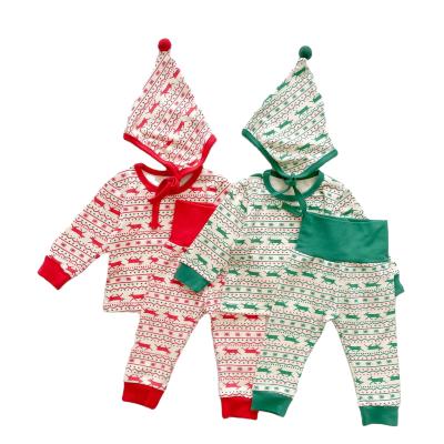 China Christmas winter casual baby boy clothes green cotton elks and red pajamas long sleeve baby jumpsuit baby clothes outfit for sale