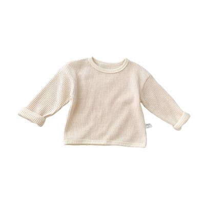 China 2022 Autumn Baby Boy Waffle Long Sleeve T-shirts Cotton Breathable Beige Infant Kids Raglan Sleeve Tops Korea Sweater for sale