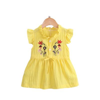 China New Fashion Breathable Kids Baby Clothes Dress Spring Summer Autumn Organic Cotton Canvas Kids Lace Up Dress Embroidery Vintage Shirt Dress for sale