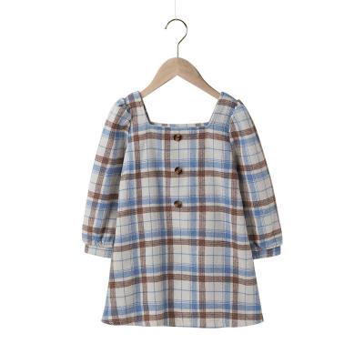 China High Quality Breathable Winter Babies Clothes Warm Wool Cotton Gingham Pattern Square Collar Dress Kids Clothes Babies Dresses for sale