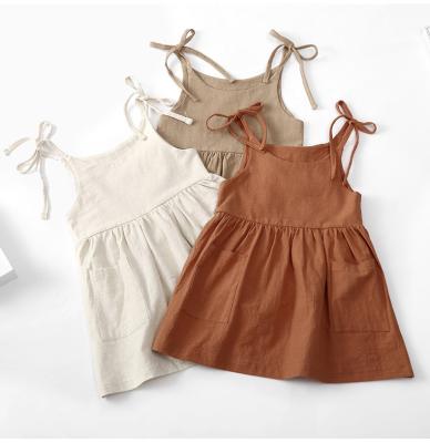 China Wholesale Breathable Spring Summer Dresses 1-3 Years Old Girls Dresses Baby Customized Cotton Infant Simple Plain Linen Dress for sale