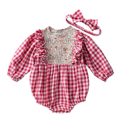 China Casual/Cute/Soft/Vintage Floral Cotton Gauze Infant Flutter Sleeve Suit Winter Baby Clothing Rompers Wholesale Baby Long Sleeve Floral Jumpsuit for sale