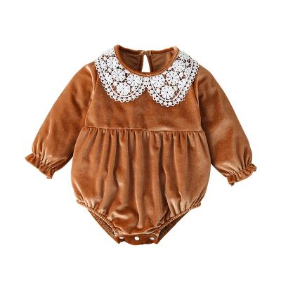 China Casual/Cute/Soft/Vintage/Gorgeous Rising Gorgeous One-Piece Gold Baby Rompers Infant Velvet Dot Lace Collar Jumpsuit Baby Romper Baby Clothes for sale