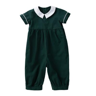 China Casual/Cute/Sweet/Vintage Back To School Girls Peter Pan Collar England Gentleman Style Romper OEM ODM Baby Smocked Smocked Romper for sale