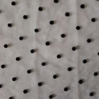 China Keep Hot Dot Flocking Nylon Spandex Stretch Mesh Fabric Spandex Nylon Tulle Fabric Factory Direct Sale for sale