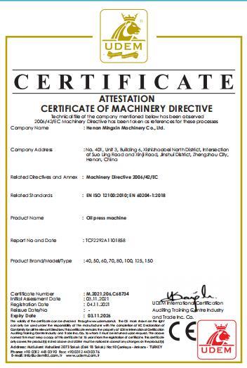 CE - Henan Mingxin Machinery Co., Ltd.