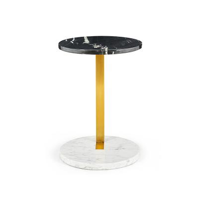 China Contemporary luxury gold and black small round coffee table with natural marble countertop for sale