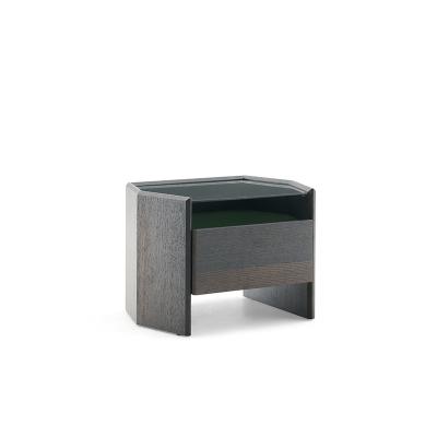 China Tempered Glass Over The Top Custom Modern Wood Metal Nightstand Glass Side Table Simple Design for sale