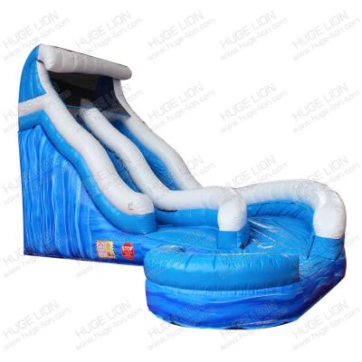 China Backyard Waterproof 21ft Blue Marble Water Curve Wet Dry Slide With Pool for sale