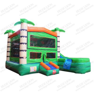 China Waterproof Tropical 2 In 1 Bounce House Moon Bounces With Combo Slide Dry And Wet On Sale for sale