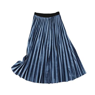 China Plus Size 2022 Spring Autumn Solid Color Flare Skirt Hot Selling Elegant Women Long Velvet Pleated Skirt for sale