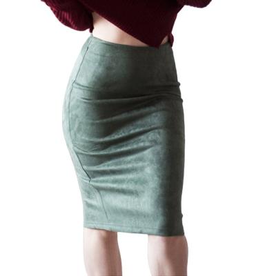 China Plus size 2022 new fashion high waist women's stretch skirts suede pencil bodycon skirt sexy office ladies for sale