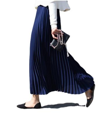 China Plus Size 2022 New Fashion Pleated Skirt Women Long Solid Color Casual Korean Hemp Elastic Waist for sale