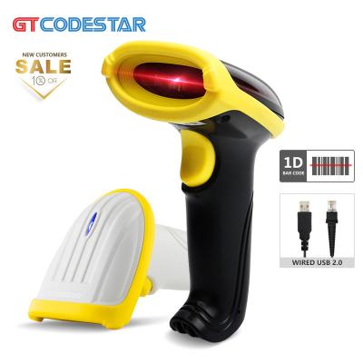 China GTCODESTAR ABS+PVC+PC Laser Barcode Scanner Gun USB Wired Handheld 1D Barcode Scanner Barcode Scanner Supermarket Prices Controller for sale