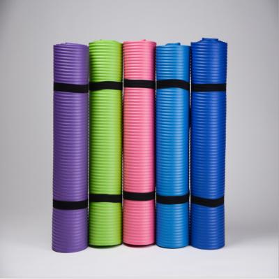 China Cheap Price 1830*610*10mm High Density Anti-tear Non-slip Exercise NBR Yoga Mat With Carry Strap 1830*610*10mm for sale