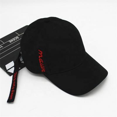 China 2D Embroidery 6 Panel Black Baseball Cap COMMON Dad Hat With Long Adjustable Strap for sale