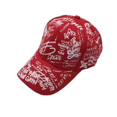 China COMMON all over the hop red hip style fashion print baseball cap graffiti print geometric dad hat for sale