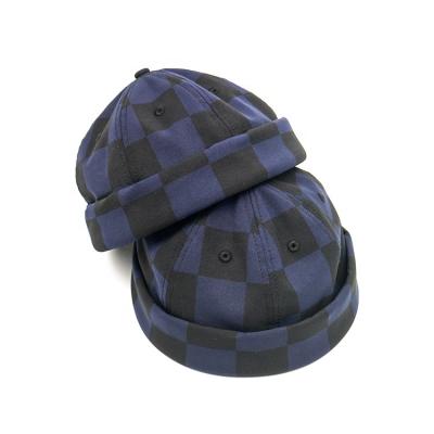 China Wholesale Brimless Baseball Cap Navy Blue Black Plaid Custom Brimless Baseball Cap for sale