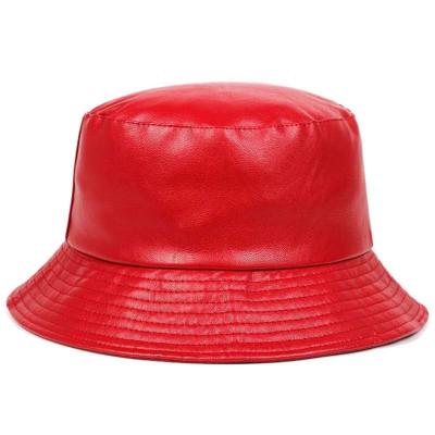 China Unissex Picture Bucket Hat Wholesale Red Faux Leather Adjustable PU Leather Bucket Hat for sale